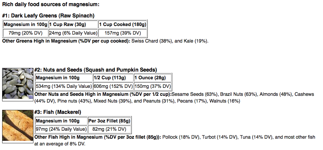 Rich daily food sources of magnesium