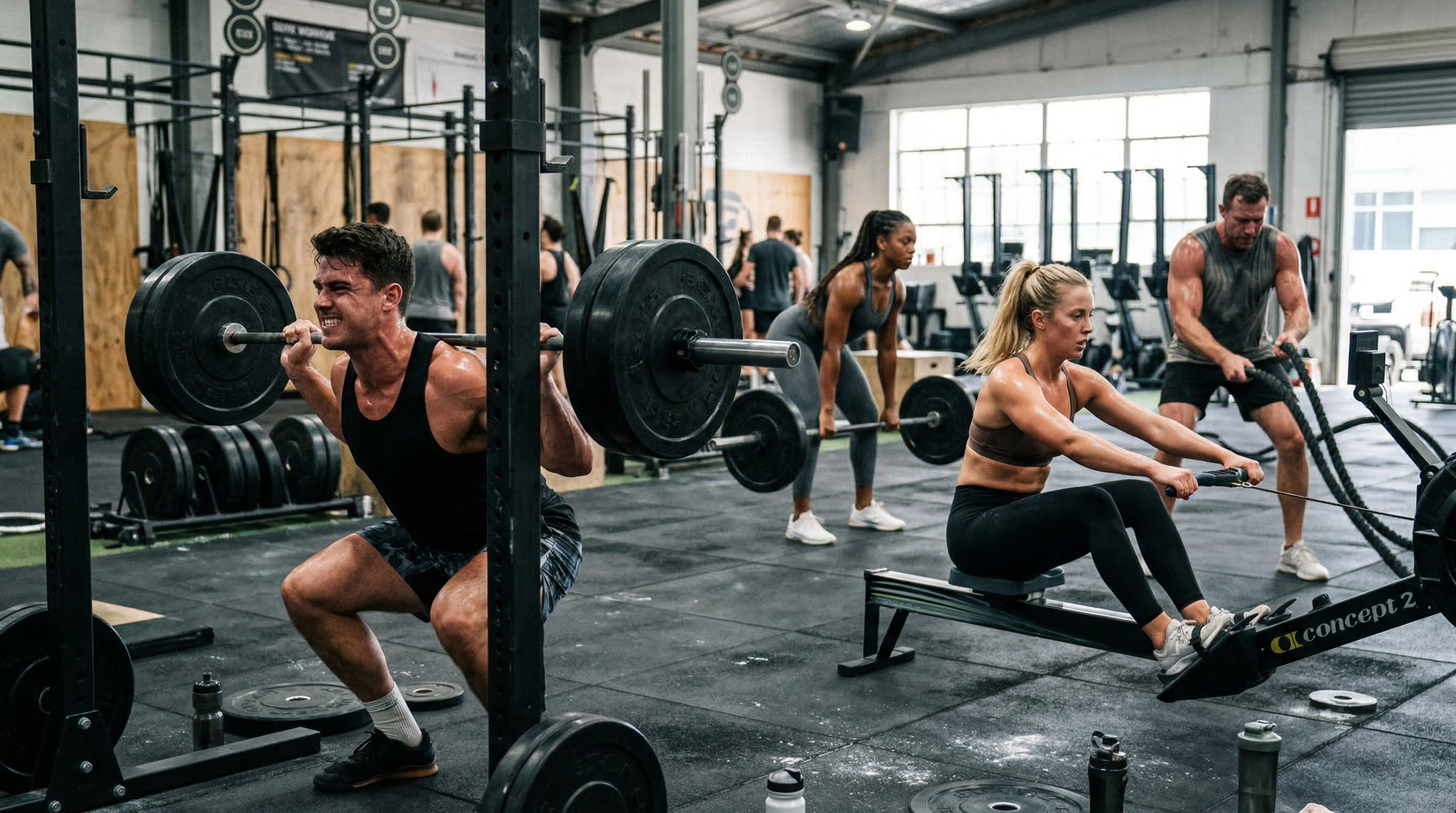 Photo of a group of fit people working out in the gyn