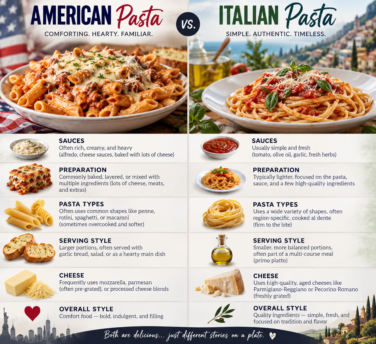 Italian semolina pasta and American packaged pasta compared with wheat ingredients